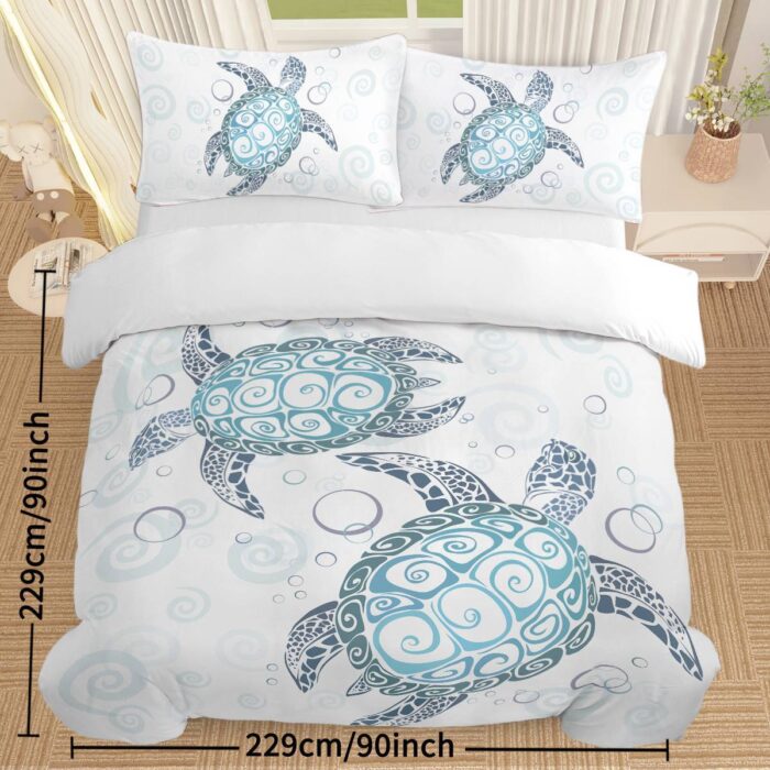 Turtle Bed Sets Ocean 3 Piece Turtle Themed Comforter Cover With 2 Pillowcases - Image 7