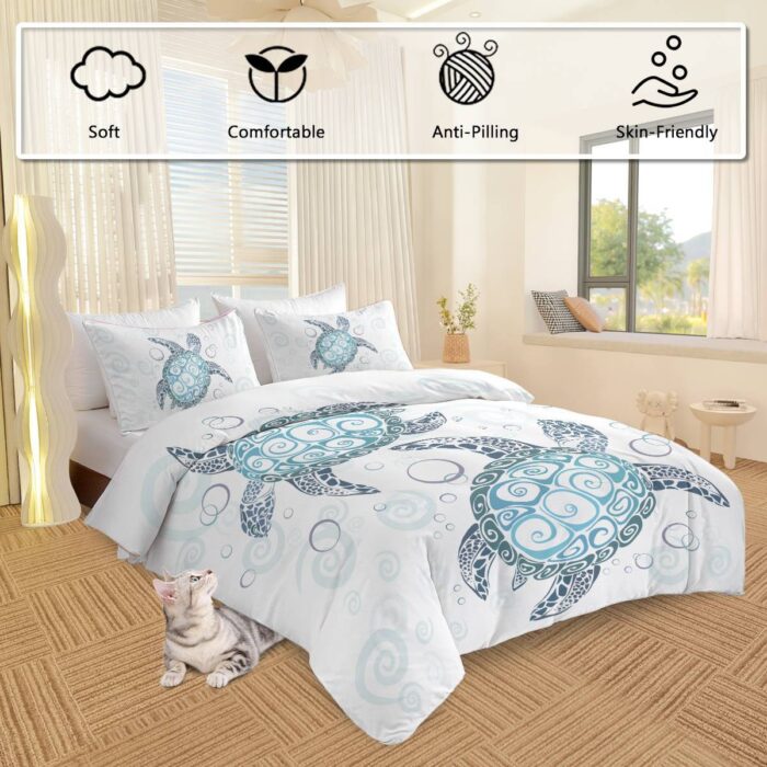 Turtle Bed Sets Ocean 3 Piece Turtle Themed Comforter Cover With 2 Pillowcases - Image 5