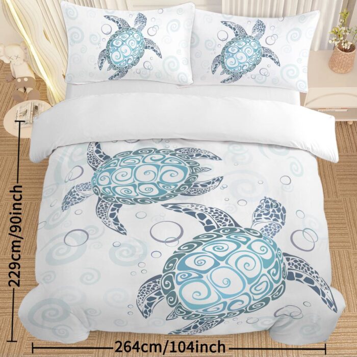 Turtle Bed Sets Ocean 3 Piece Turtle Themed Comforter Cover With 2 Pillowcases - Image 9
