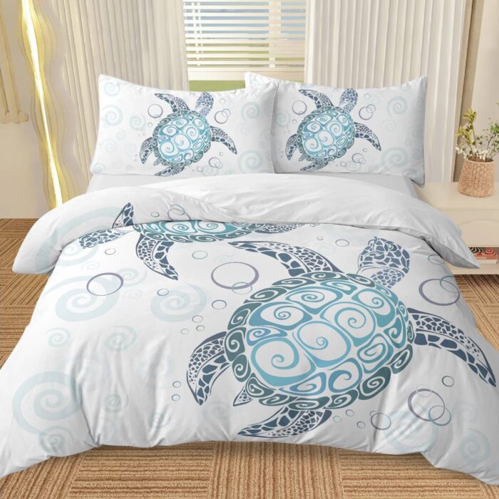 Turtle Bed Sets Ocean 3 Piece Turtle Themed Comforter Cover With 2 Pillowcases - Image 1