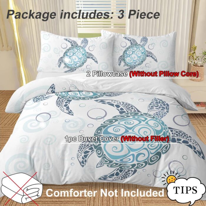Turtle Bed Sets Ocean 3 Piece Turtle Themed Comforter Cover With 2 Pillowcases - Image 2